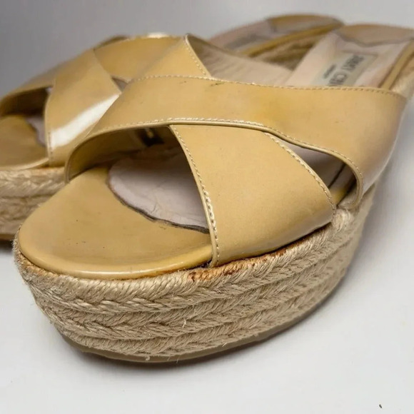 Jimmy Choo Womens Size 39 Criss Cross Patent Leather Wedge Espadrilles Sandal - Picture 4 of 14